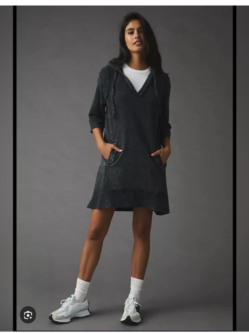 Daily Practice Washed Charcoal V-Neck Hoodie Dress A-line style
